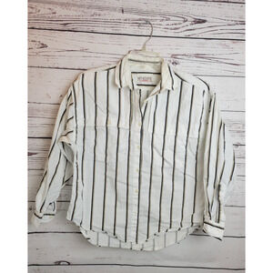 Vtg Melbourne White Brown Black Striped Button Down Shirt Women's Size Small